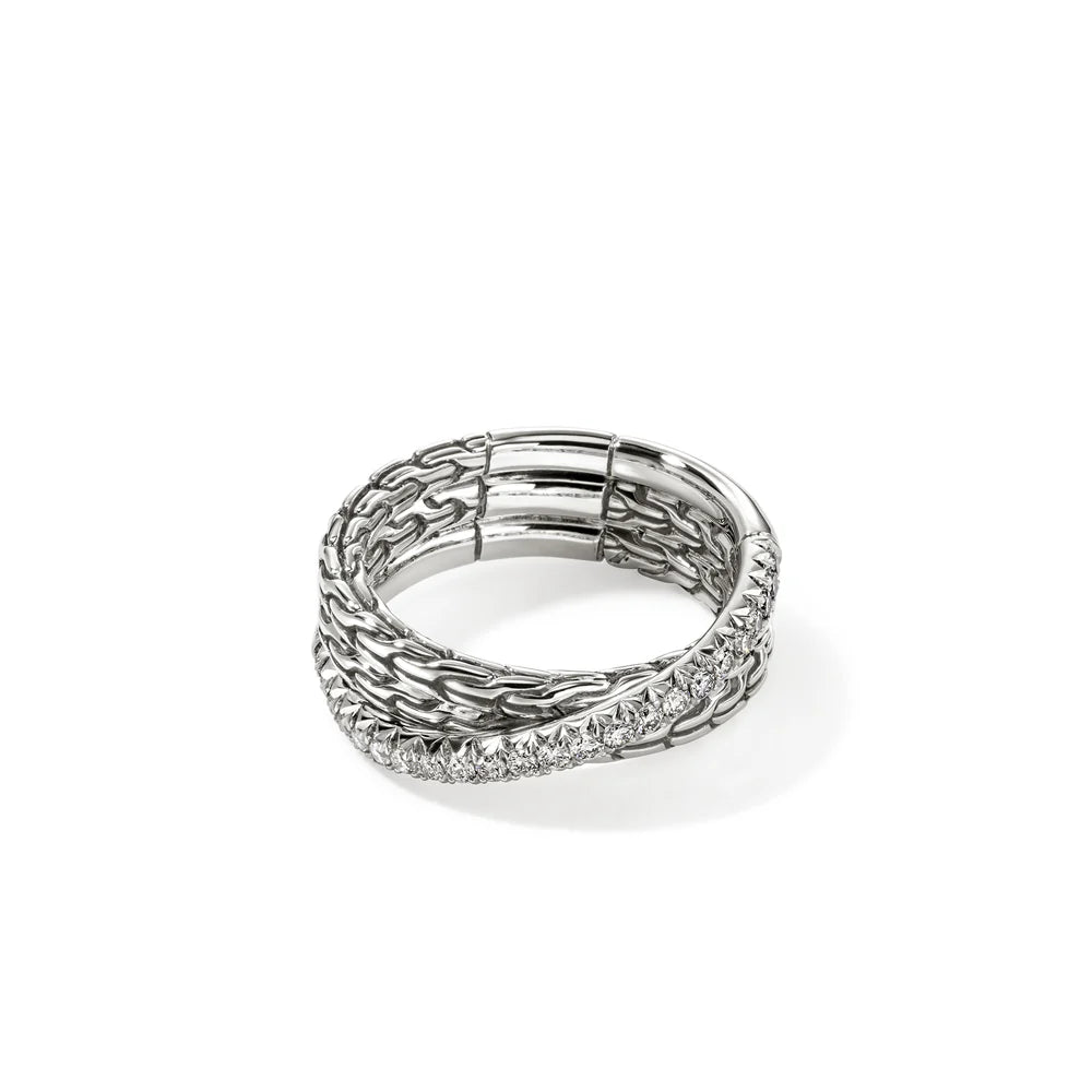 JH Essential Pave Crossover Ring, Sterling Silver, Diamonds