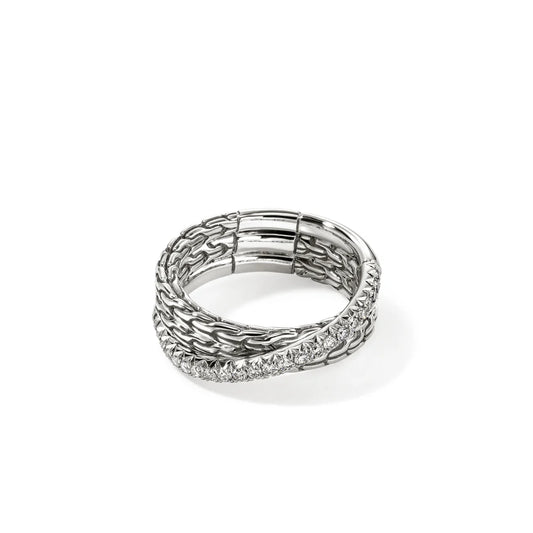 JH Essential Pave Crossover Ring, Sterling Silver, Diamonds