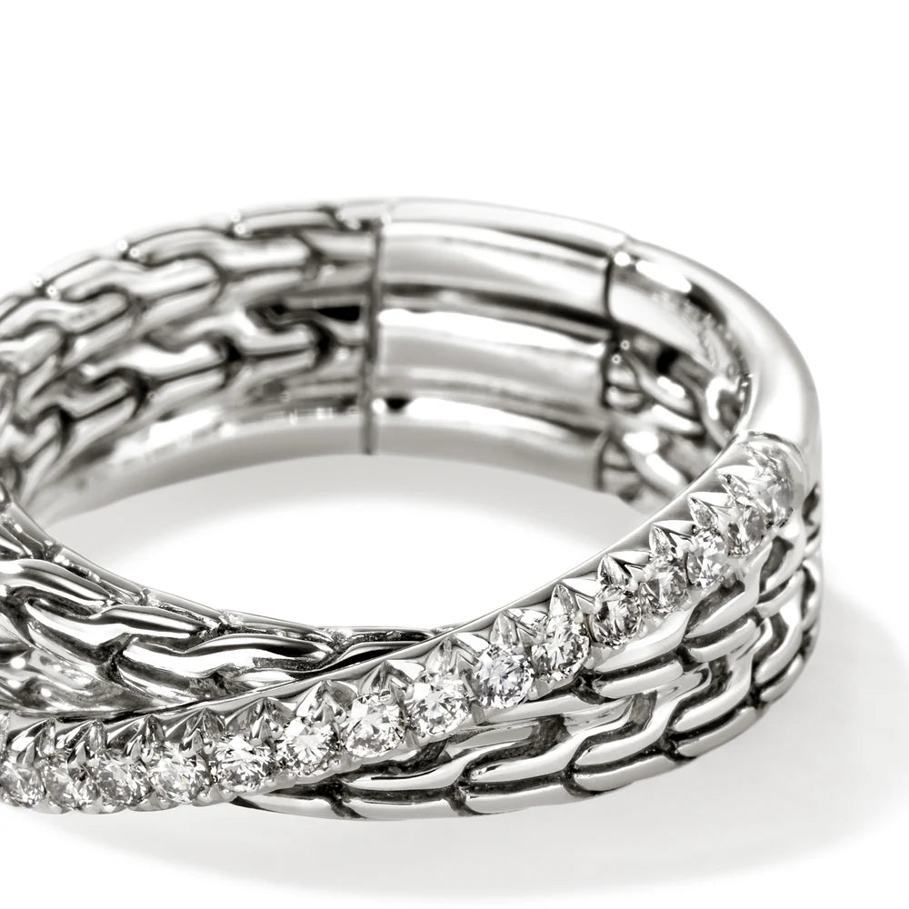 JH Essential Pave Crossover Ring, Sterling Silver, Diamonds