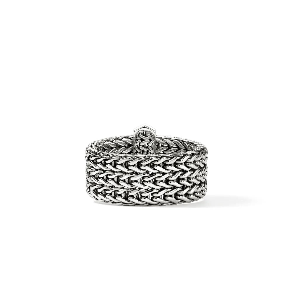 Icon Link Bar Ring, Sterling Silver, Diamonds, 9MM