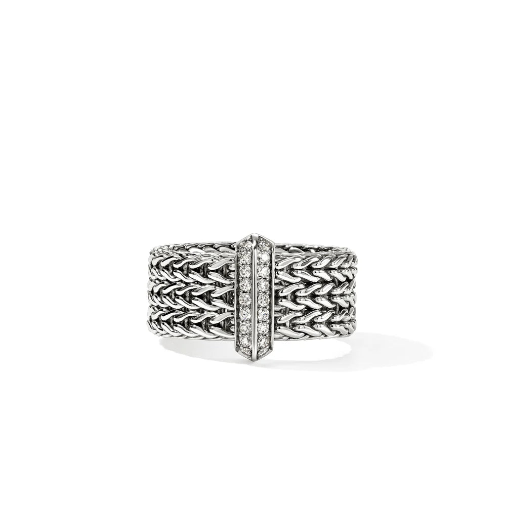 Icon Link Bar Ring, Sterling Silver, Diamonds, 9MM