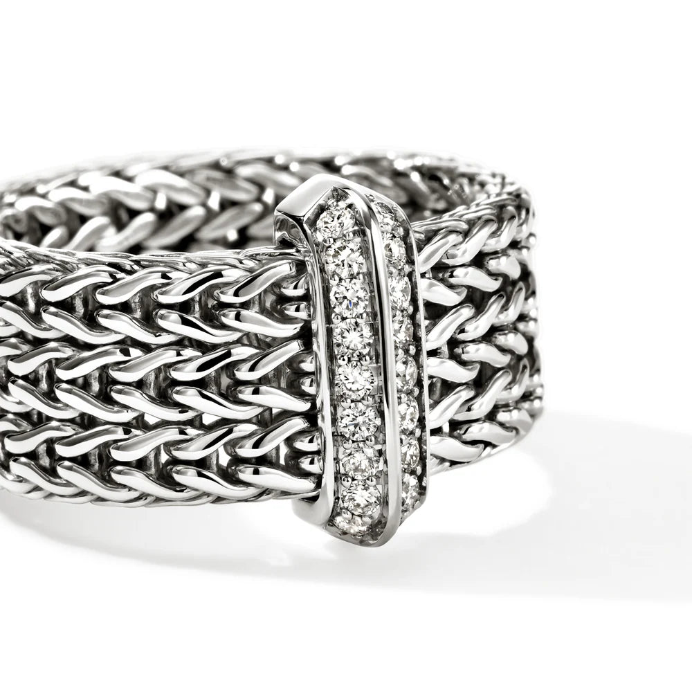 Icon Link Bar Ring, Sterling Silver, Diamonds, 9MM