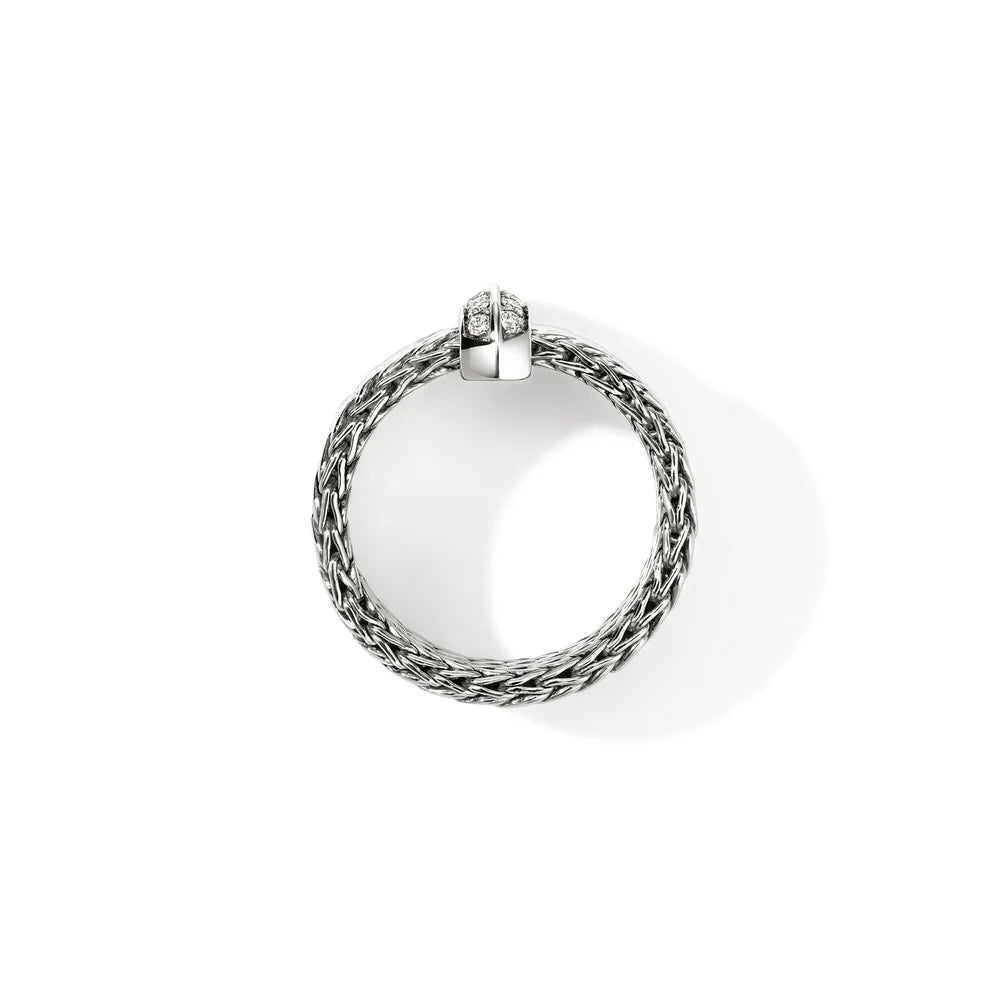 Icon Link Bar Ring, Sterling Silver, Diamonds, 9MM