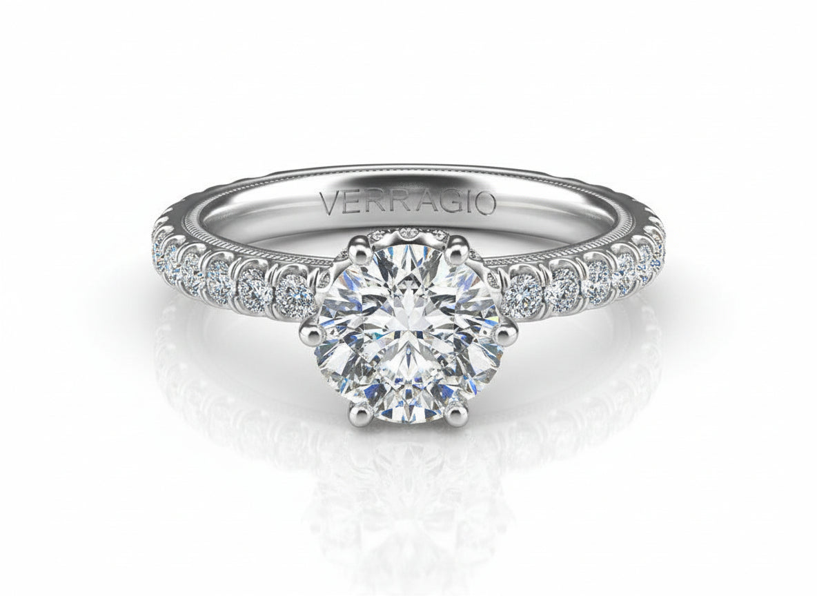Verragio Tradition 14k White Gold Round Diamond Engagement Semi-Mount, 0.80ctw