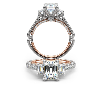 Verragio Couture 14k White & Rose Gold Emerald Cut Diamond Engagement Semi-Mount, 0.85ctw