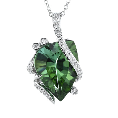Simon G Fashion Green Tourmaline Pendant Necklace In 18K Gold With Diamonds (White)