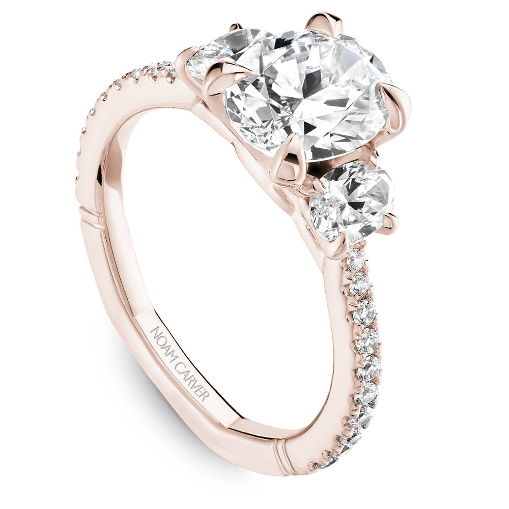 Noam Carver Engagement Ring Rose 14k Gold With 2 OVAL TCW 0.54ct And 20 RD TCW 0.20ct