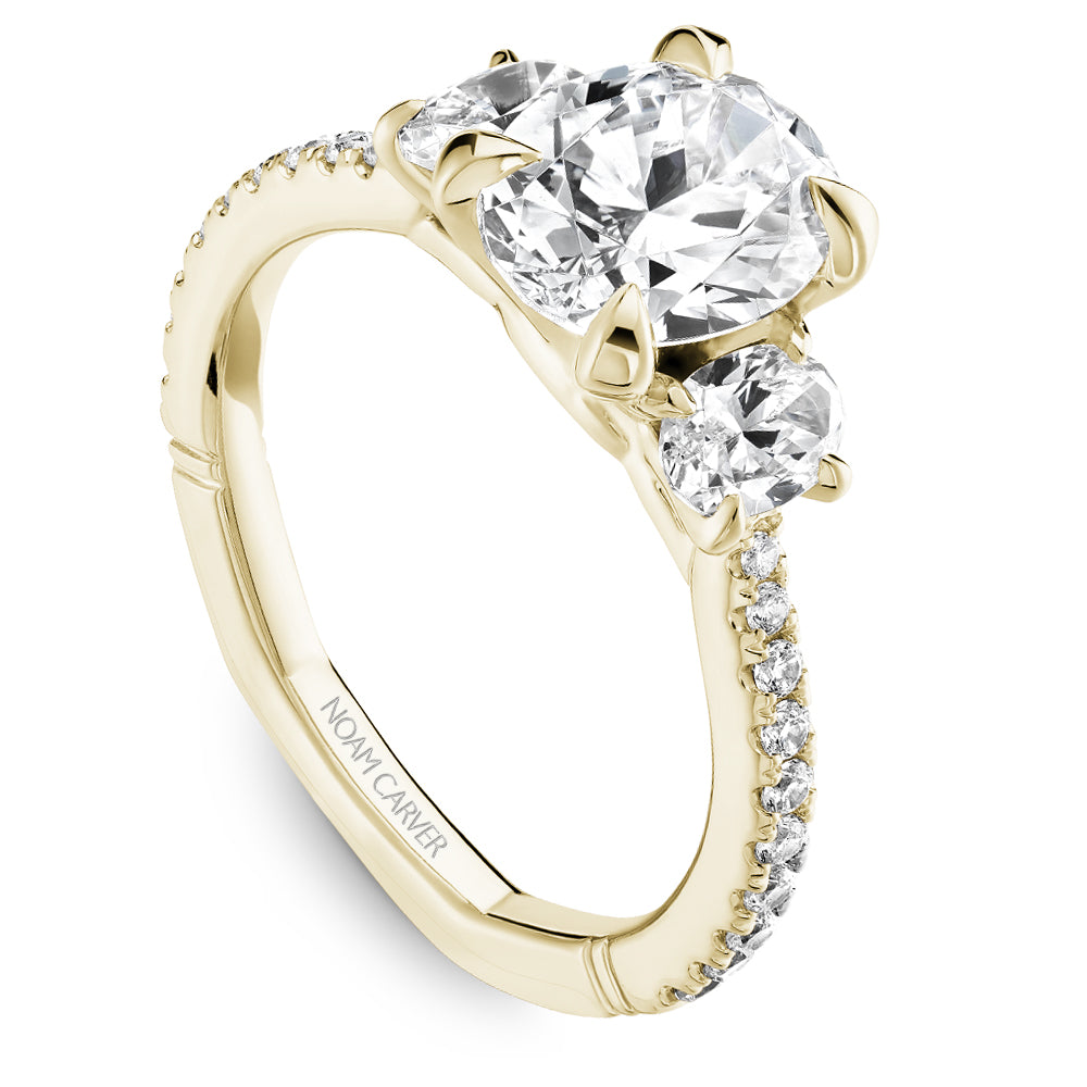 Noam Carver Engagement Ring Yellow 14k Gold With 2 OVAL TCW 0.54ct And 20 RD TCW 0.20ct