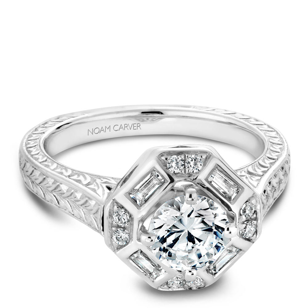 Noam Carver Engagement Ring White 18k Gold With 8 RD TCW 0.07ct And 4 BAG TCW 0.16ct