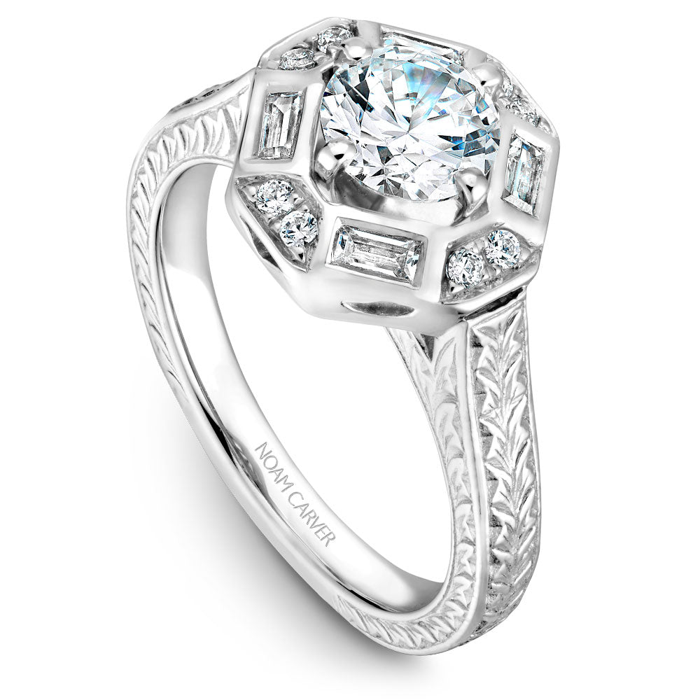 Noam Carver Engagement Ring Platinum With 8 RD TCW 0.07ct And 4 BAG TCW 0.16ct