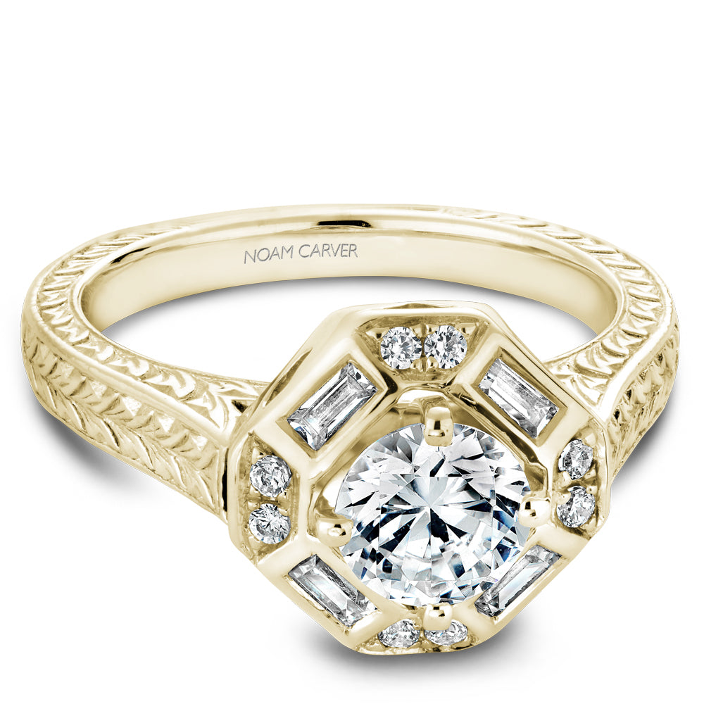 Noam Carver Engagement Ring Yellow 14k Gold With 8 RD TCW 0.07ct And 4 BAG TCW 0.16ct