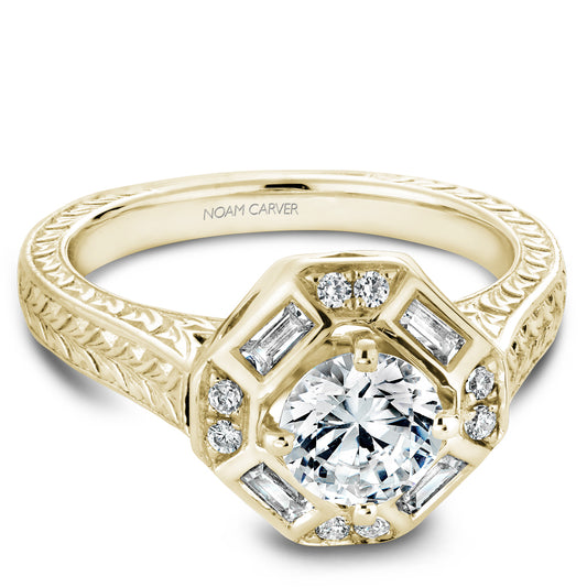 Noam Carver Engagement Ring Yellow 14k Gold With 8 RD TCW 0.07ct And 4 BAG TCW 0.16ct