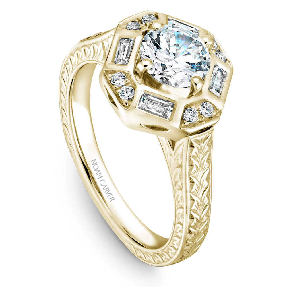 Noam Carver Engagement Ring Yellow 14k Gold With 8 RD TCW 0.07ct And 4 BAG TCW 0.16ct