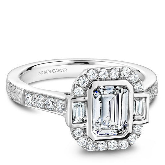 Noam Carver Engagement Ring White 14k Gold With 32 RD TCW 0.39ct And 2 BAG TCW 0.20ct