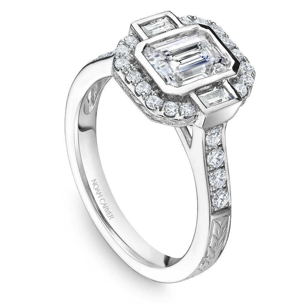 Noam Carver Engagement Ring White 14k Gold With 32 RD TCW 0.39ct And 2 BAG TCW 0.20ct