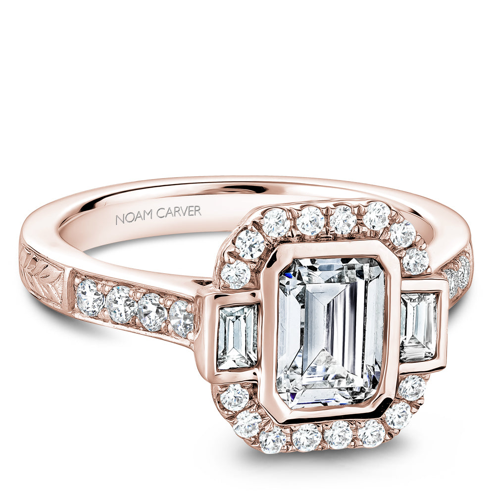 Noam Carver Engagement Ring Rose 14k Gold With 32 RD TCW 0.39ct And 2 BAG TCW 0.20ct