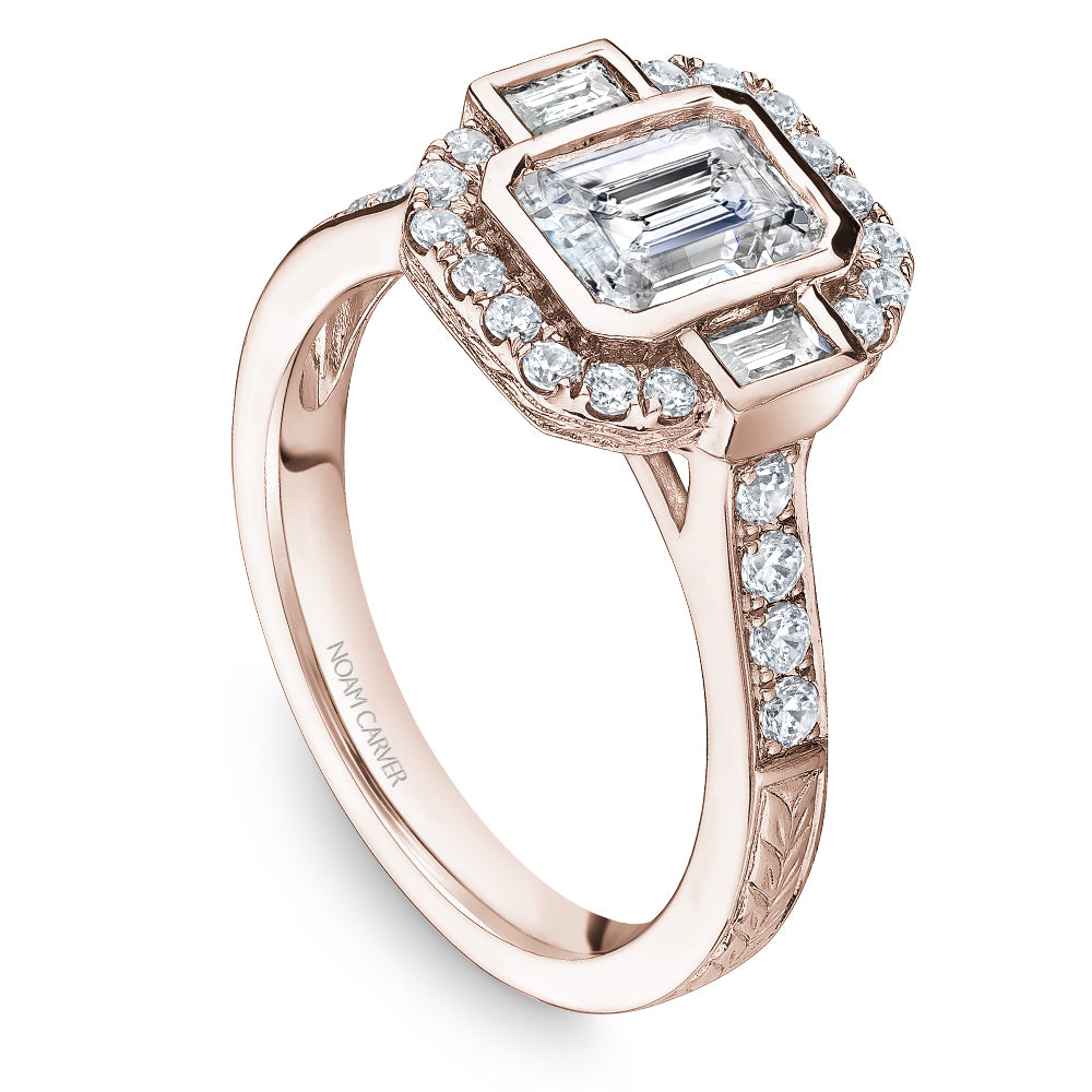 Noam Carver Engagement Ring Rose 14k Gold With 32 RD TCW 0.39ct And 2 BAG TCW 0.20ct