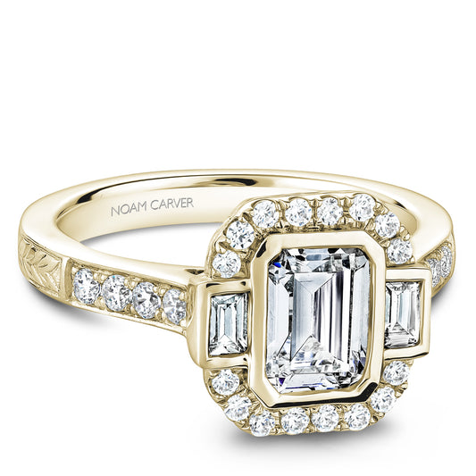 Noam Carver Engagement Ring Yellow 18k Gold With 32 RD TCW 0.39ct And 2 BAG TCW 0.20ct