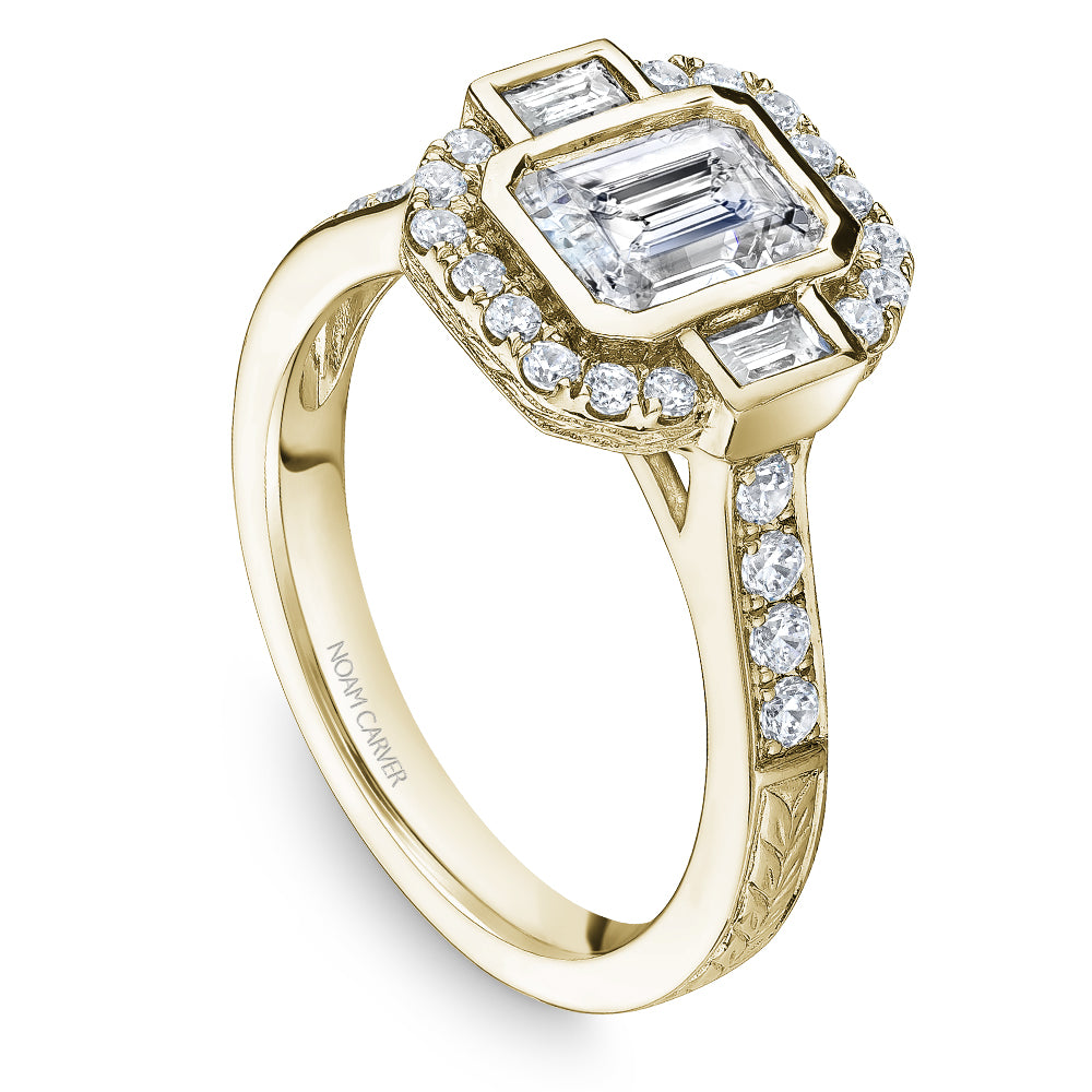 Noam Carver Engagement Ring Yellow 14k Gold With 32 RD TCW 0.39ct And 2 BAG TCW 0.20ct
