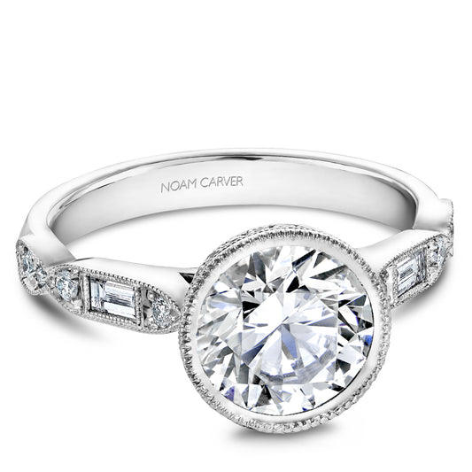 Noam Carver Engagement Ring Platinum With 30 RD TCW 0.20ct And 2 BAG TCW 0.11ct
