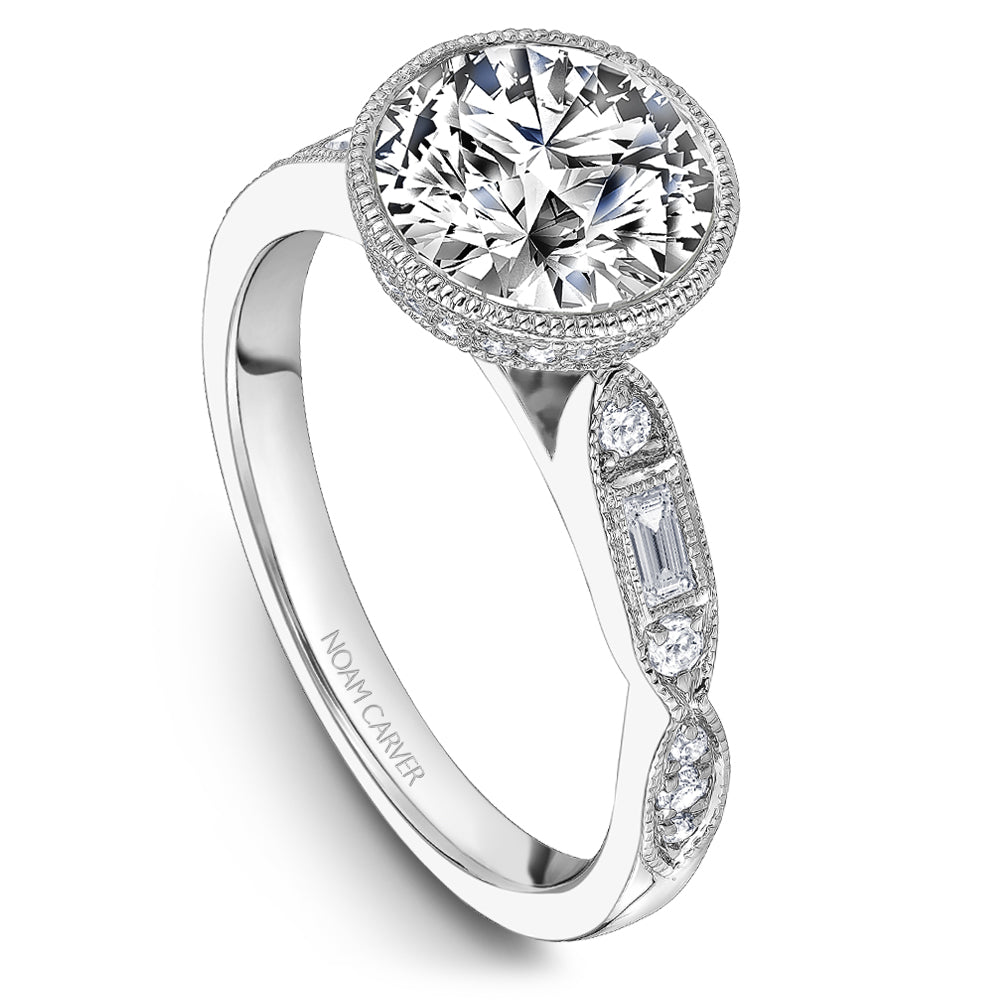 Noam Carver Engagement Ring White 14k Gold With 30 RD TCW 0.20ct And 2 BAG TCW 0.11ct