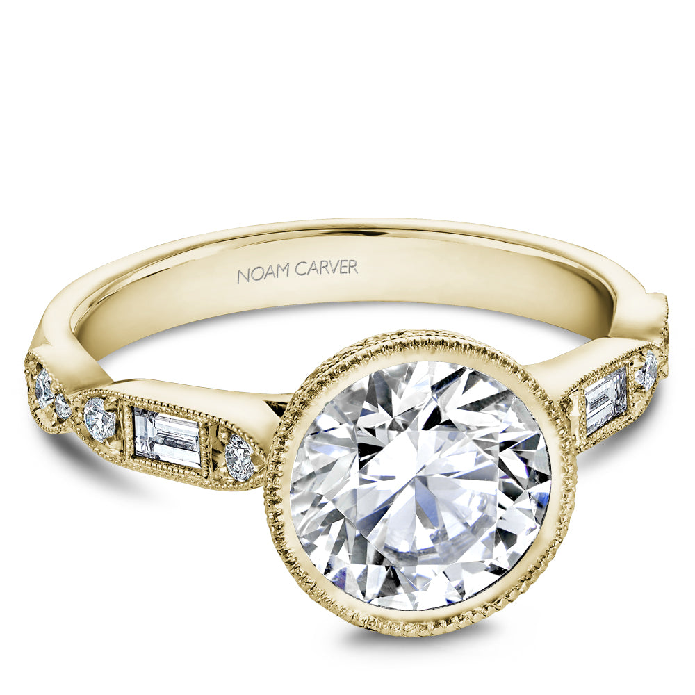 Noam Carver Engagement Ring Yellow 14k Gold With 30 RD TCW 0.20ct And 2 BAG TCW 0.11ct