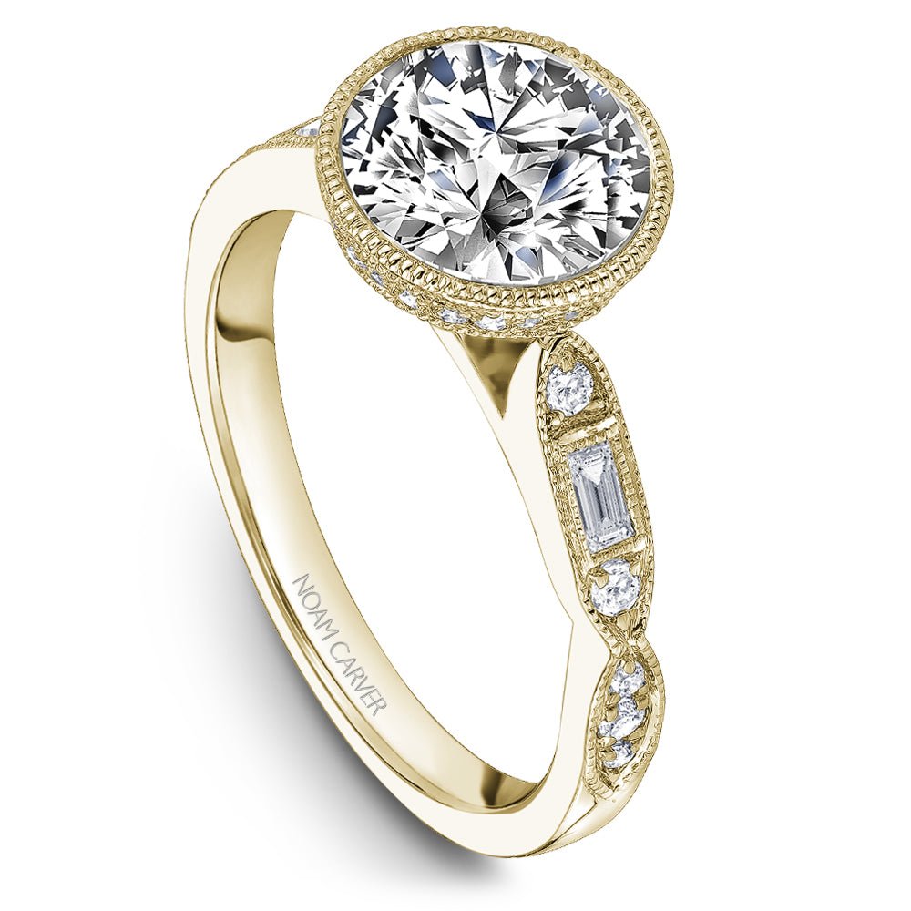 Noam Carver Engagement Ring Yellow 14k Gold With 30 RD TCW 0.20ct And 2 BAG TCW 0.11ct