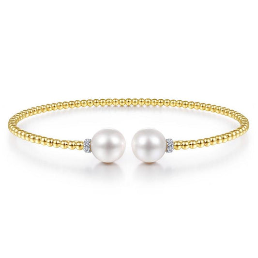 Gabriel & Co. 14k Yellow Gold Bujukan Pearl & Diamond Bangle Bracelet