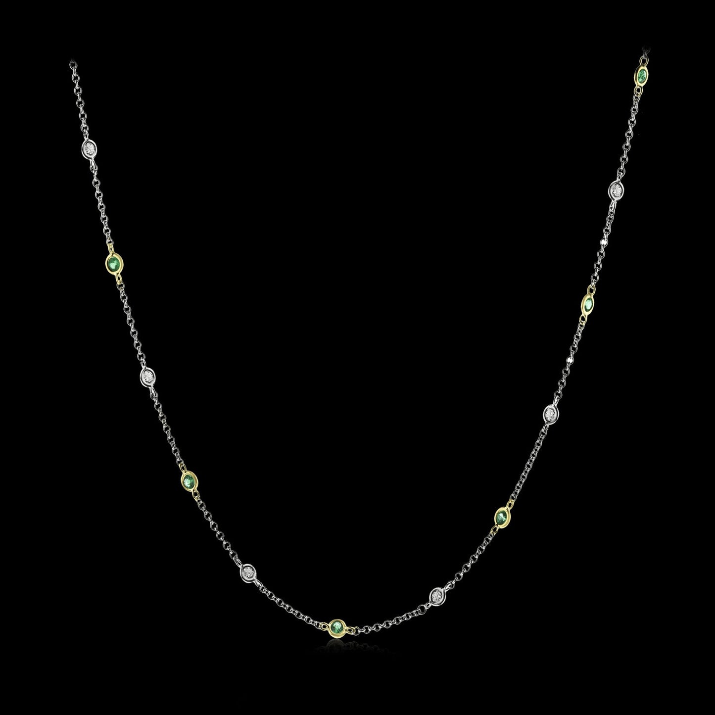 Simon G. Necklace 18k Gold (White, Yellow) 1.32 ct Emerald 1.18 ct Diamond