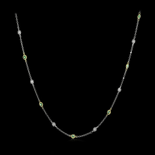 Simon G. Necklace 18k Gold (White, Yellow) 1.32 ct Emerald 1.18 ct Diamond