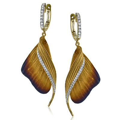 Simon G Fashion Fallen Leaves Earrings In 18K Gold With Diamonds (Yellow)