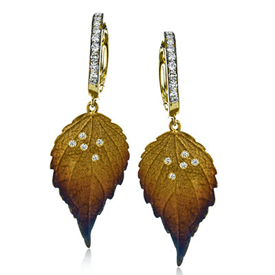 Simon G Fashion Fallen Leaves Earrings In 18K Gold With Diamonds (Yellow,Rose)
