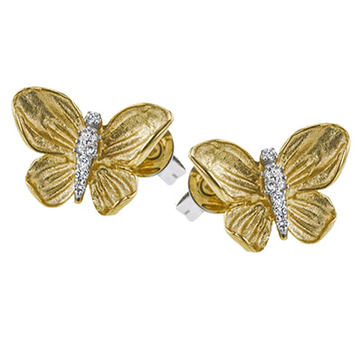Simon G Fashion Monarch Butterfly Earrings In 18K Gold With Diamonds (Yellow)