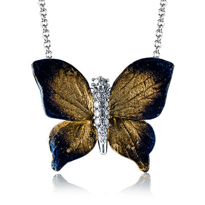 Simon G Fashion Monarch Butterfly Pendant Necklace In 18K Gold With Diamonds (Yellow)