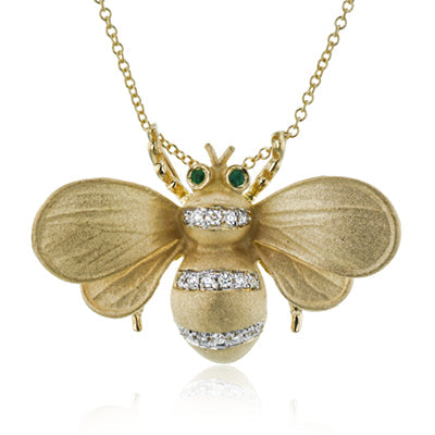 Simon G Fashion Bee Emerald Pendant Necklace In 18K Gold With Diamonds (Yellow)
