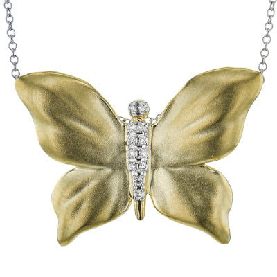 Simon G Fashion Matte Butterfly Pendant In 18K Gold With Diamonds (White,Yellow)