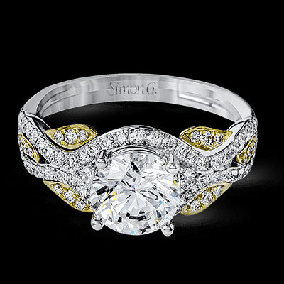 Simon G. Straight 18k Two Tone Gold Round Cut Engagement Ring