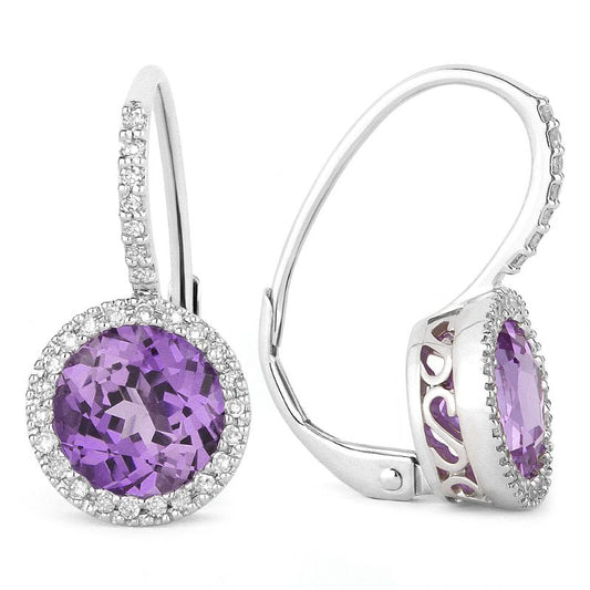 Madison L 14k White Gold Amethyst & Diamond Earring