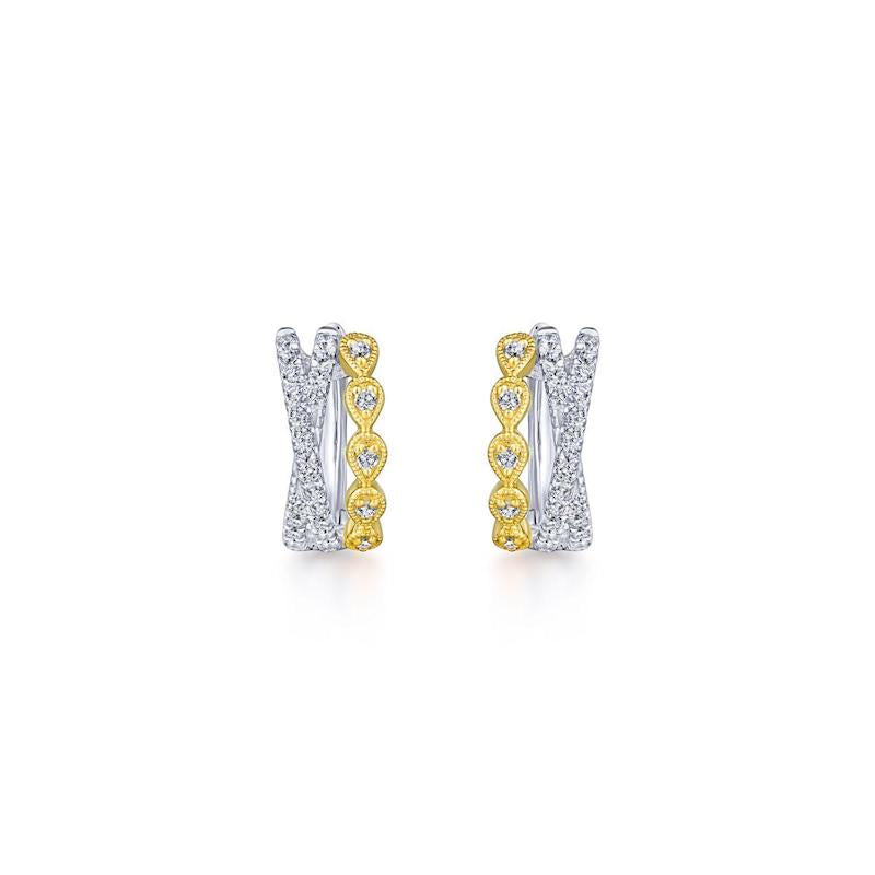 Gabriel & Co. 14k Two Tone Contemporary Diamond Huggie Earrings