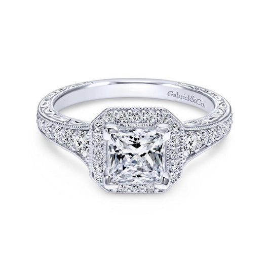 Gabriel & Co. 14k White Gold Victorian Halo Engagement Ring