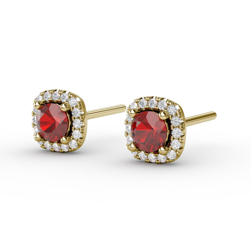 Fana Cushion Cut Ruby Stud Earrings