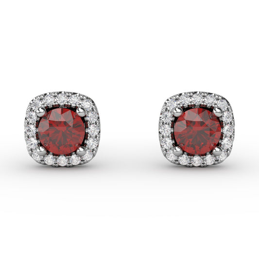 Fana Cushion Cut Ruby Stud Earrings