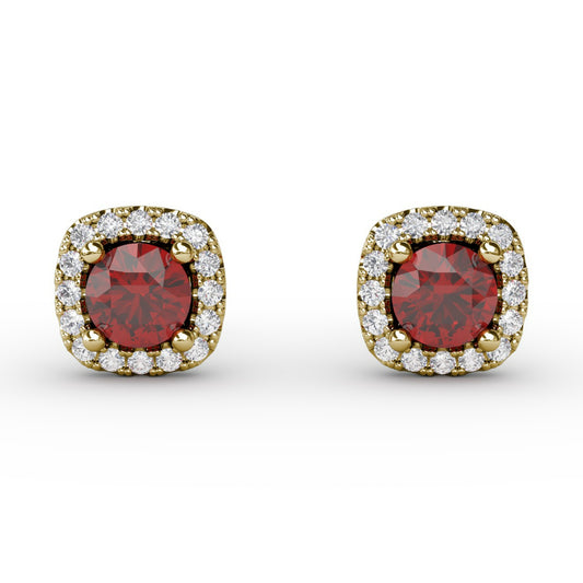 Fana Cushion Cut Ruby Stud Earrings