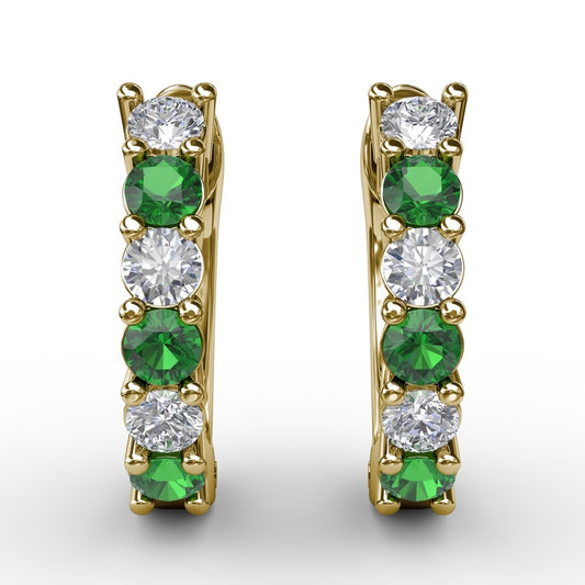Fana Shared Prong Emerald And Diamond Hoop Earrings