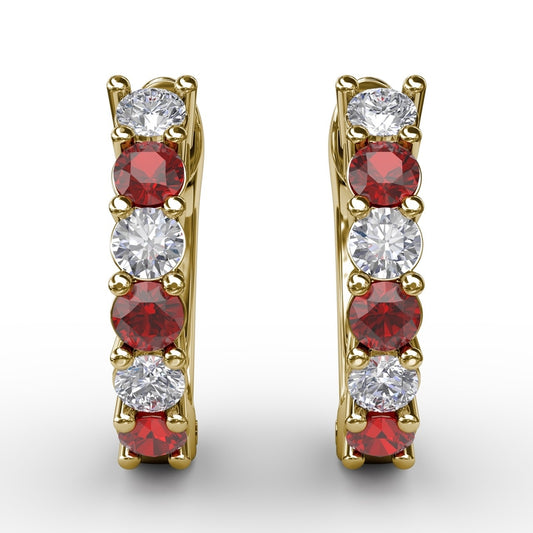 Fana Shared Prong Ruby And Diamond Hoop Earrings