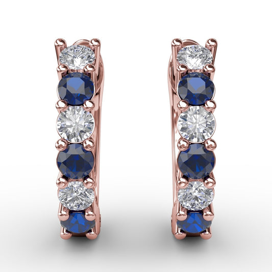Fana Shared Prong Sapphire And Diamond Hoop Earrings