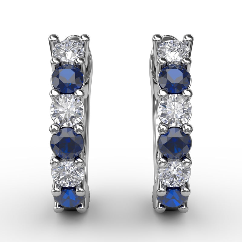 Fana Shared Prong Sapphire And Diamond Hoop Earrings