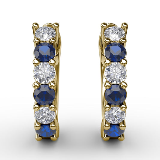 Fana Shared Prong Sapphire And Diamond Hoop Earrings