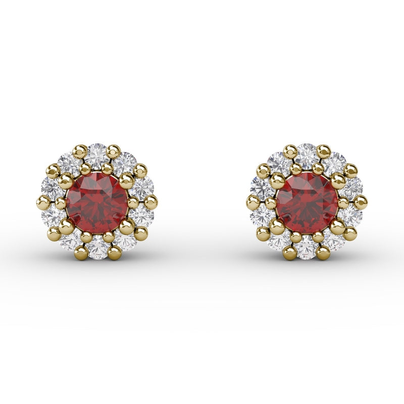 Fana Shared Prong Ruby and Diamond Stud Earrings