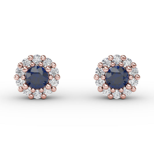 Fana Shared Prong Sapphire and Diamond Stud Earrings